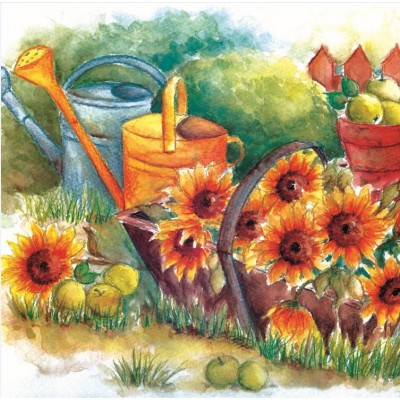 Sunflowers and Watering cans
